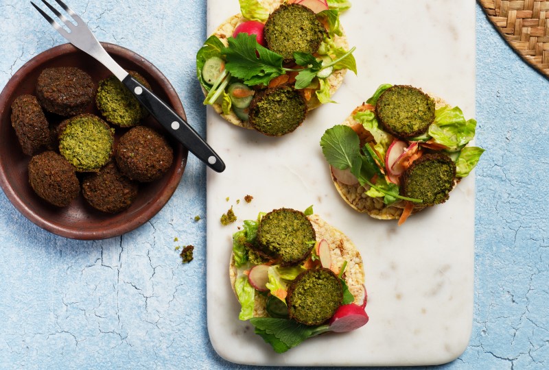 Salad and Falafel Mix on Corn Thins Slices