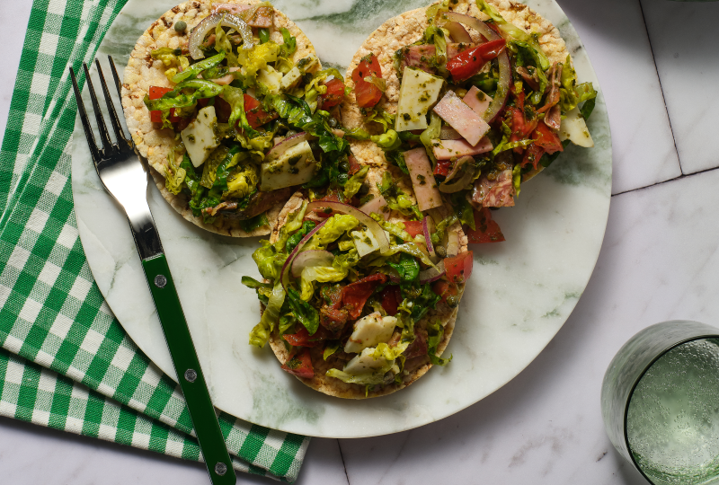 Chopped Italian Style Salad on Corn Thins slices