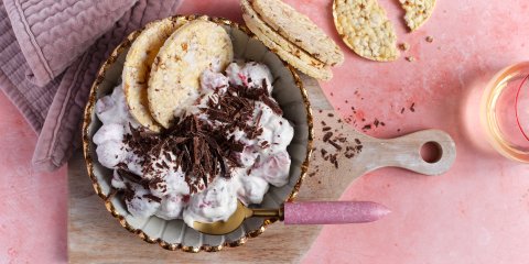 Chocolate, Berries and Yoghurt Dip with Corn Thins slices
