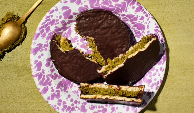 Peanut butter swirled with Nutella as a dip for Corn Thins Minis Original