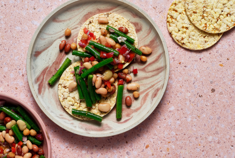 Dense Bean Salad on Corn Thin slices